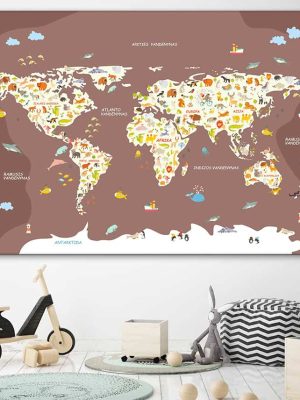 Šviesiai rudas - lietuviškas pasaulio žemėlapis vaikams