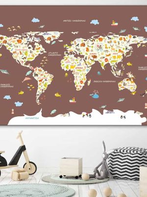 Tamsiai rudas - lietuviškas pasaulio žemėlapis vaikams