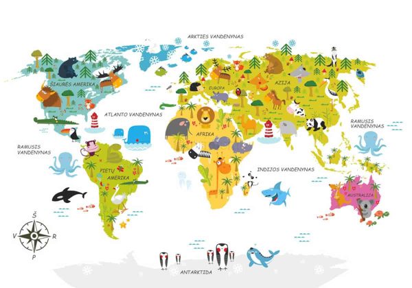 Spalvotas - lietuviškas pasaulio žemėlapis vaikams